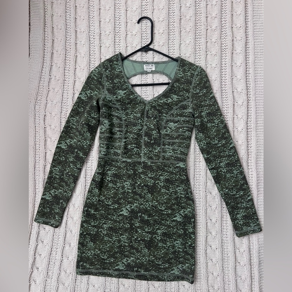 RVCA Textured Forest Green Long Sleeve Dress